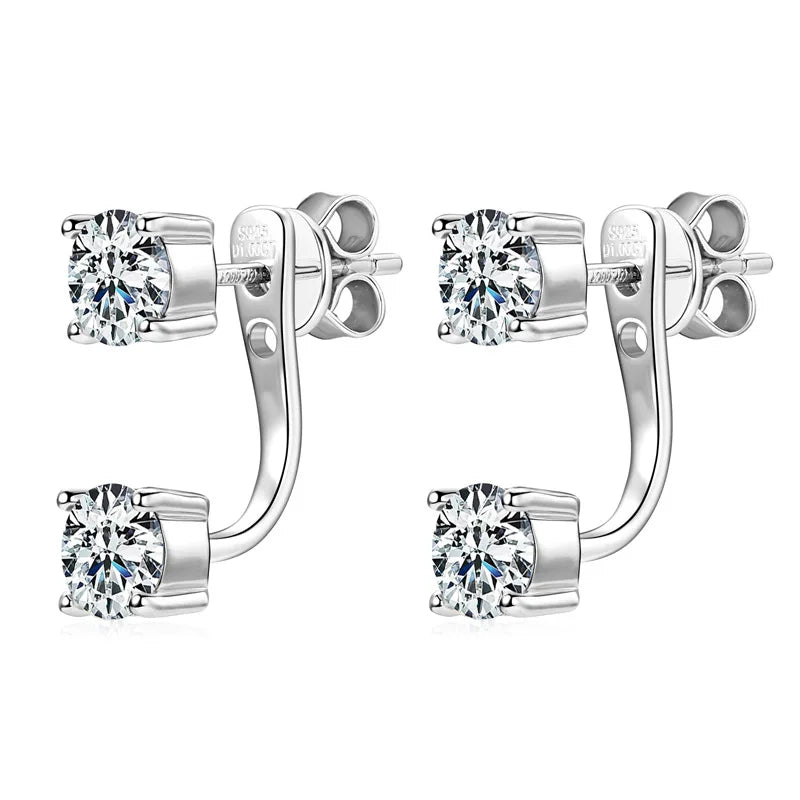 2 in 1 0.5CT Round Brilliant Cut D Color Moissanite Stud Earrings for Women S925 Silver GRA Certified Pierced Earring Gift