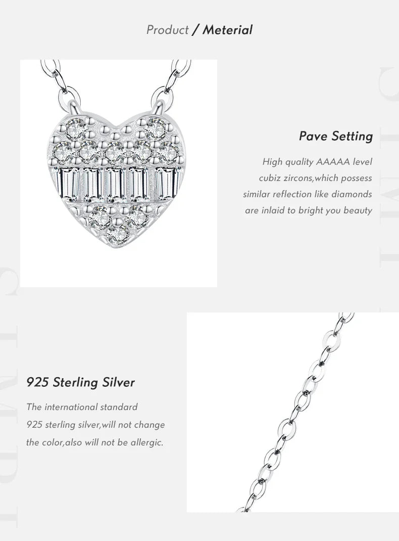 925 Sterling Silver Pave Setting Hearts Sparkling Zirconia Necklace Pendant Classic Romantic Wedding Jewelry For Women