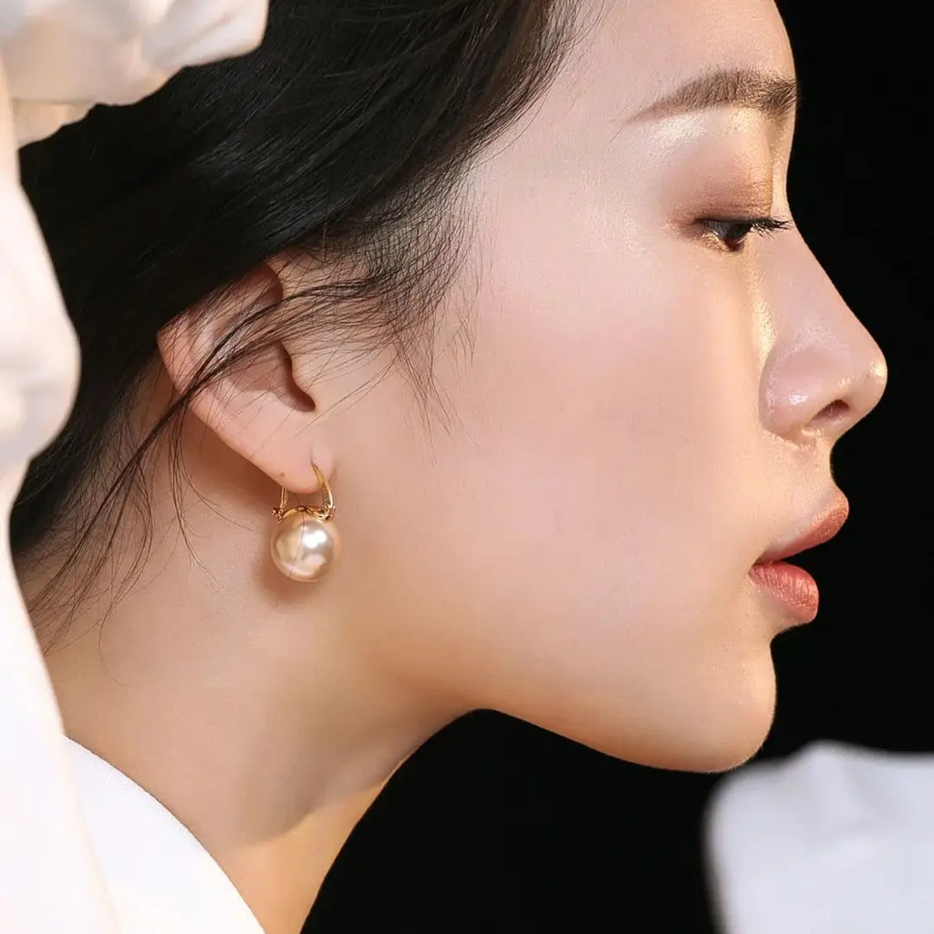 925 Sterling Silver Earring Pink Color Pearl Earring For Women Wedding Party Gift Fashion Jewelry 12-14mm Shell Pearl