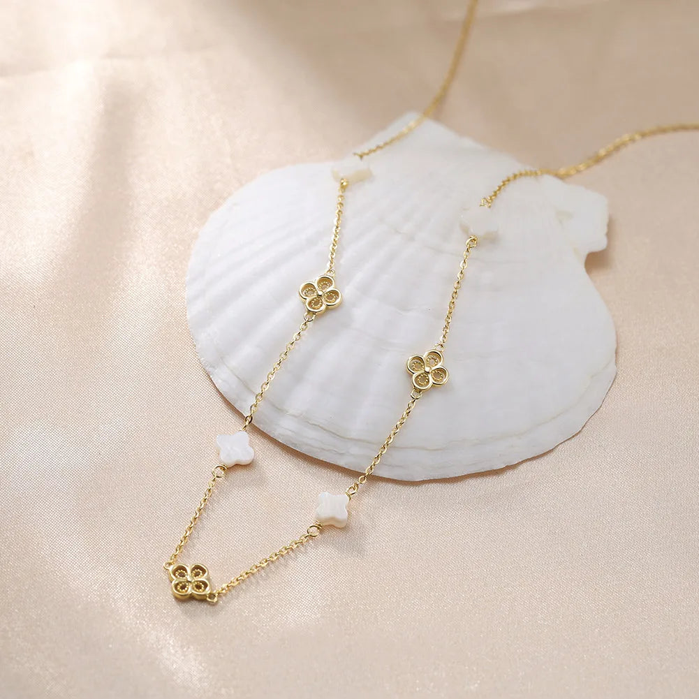 Elegant Ladies 925 Sterling Silver Necklace Four-Leaf Clover Inlaid Shell Decoration Suitable Daily Wear And Gifts