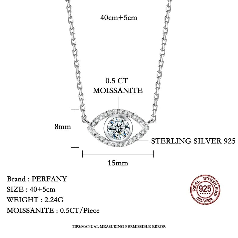 0.5CT Moissanite Necklace for Women S925 Pure Silver eye Pendant Laboratory Diamond  Certified High-end Fashion Jewelry