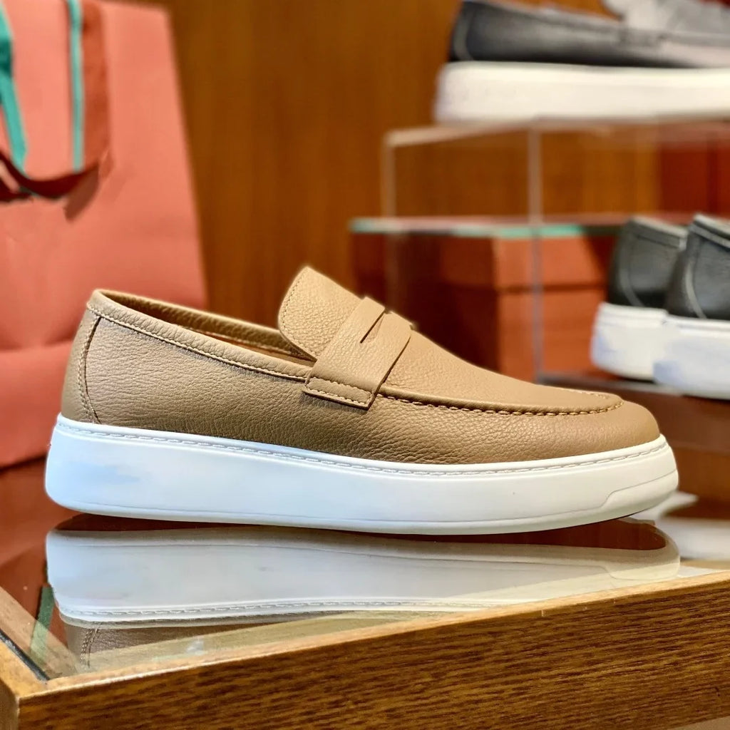 2026 New Men Genuine Grain Leather Penny Loafers Slip On Platform Non Slip Soft Sole Business Casual Driving Daily Walking Shoes