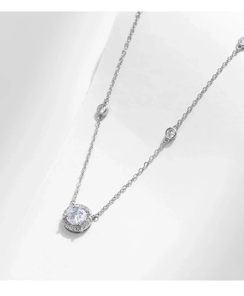 925 Sterling Silver Luxury Round Clear AAAAA Zircon Pendant Necklace For Women Wedding Engagement Bridal Fine Jewelry