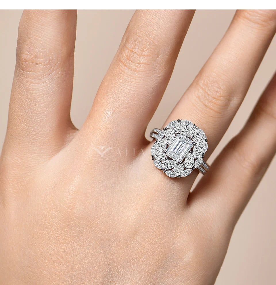 Luxury D VVS1 Color Asscher Cut 2.0CT Moissanite Diamond Rings For Women S925 Silver With Certificate Fine Jewelry New
