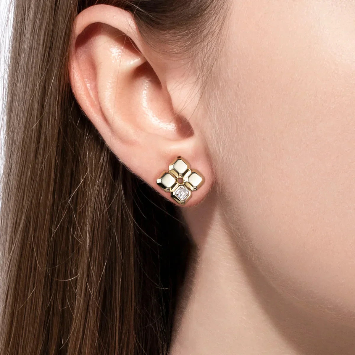 Asscher Cut Moissanite Stud Earrings Yellow Gold Plated Moissanite Earrings For Women Fine Jewelry Wholesale