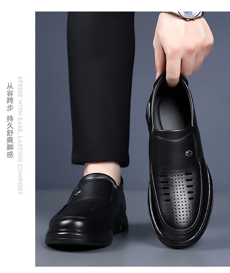 Spring Summer Hallow Leather Shoes for Men Solid Color Breathable Business Casual Shoes Male New Designer Fashion Sandals Man