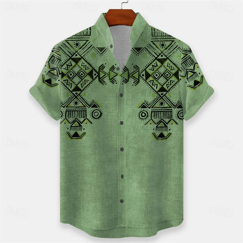 Men's Geometric Indian Ethnic Shirt Button Shirt