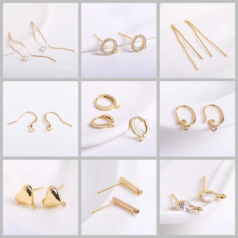 14K Gold Plated Brass Earrings Hooks Round Hoop Earrings,Earring Fixtures,Fasteners For Earrings,DIY Earring Making Accessories