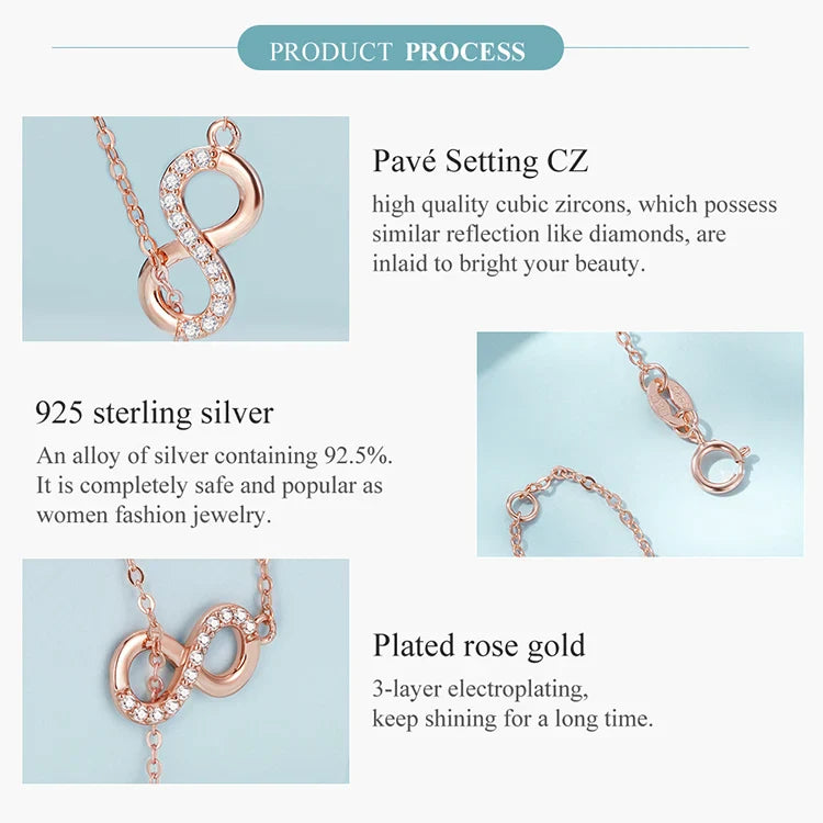100% 925 Sterling Silver Infinity Love Pendant Necklaces Forever Love Neck Chain for Women Gift Fine Jewelry SCN223