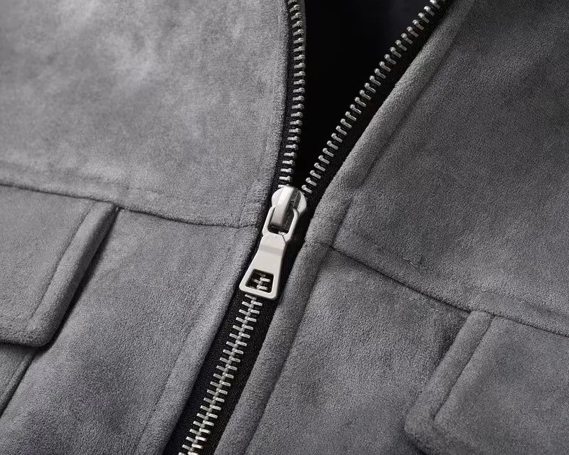 Autumn Jackets Oversize Casual Clothes High Street Pockets Laper Zipper Suede Thick Coat Mens Windbreaker Loose