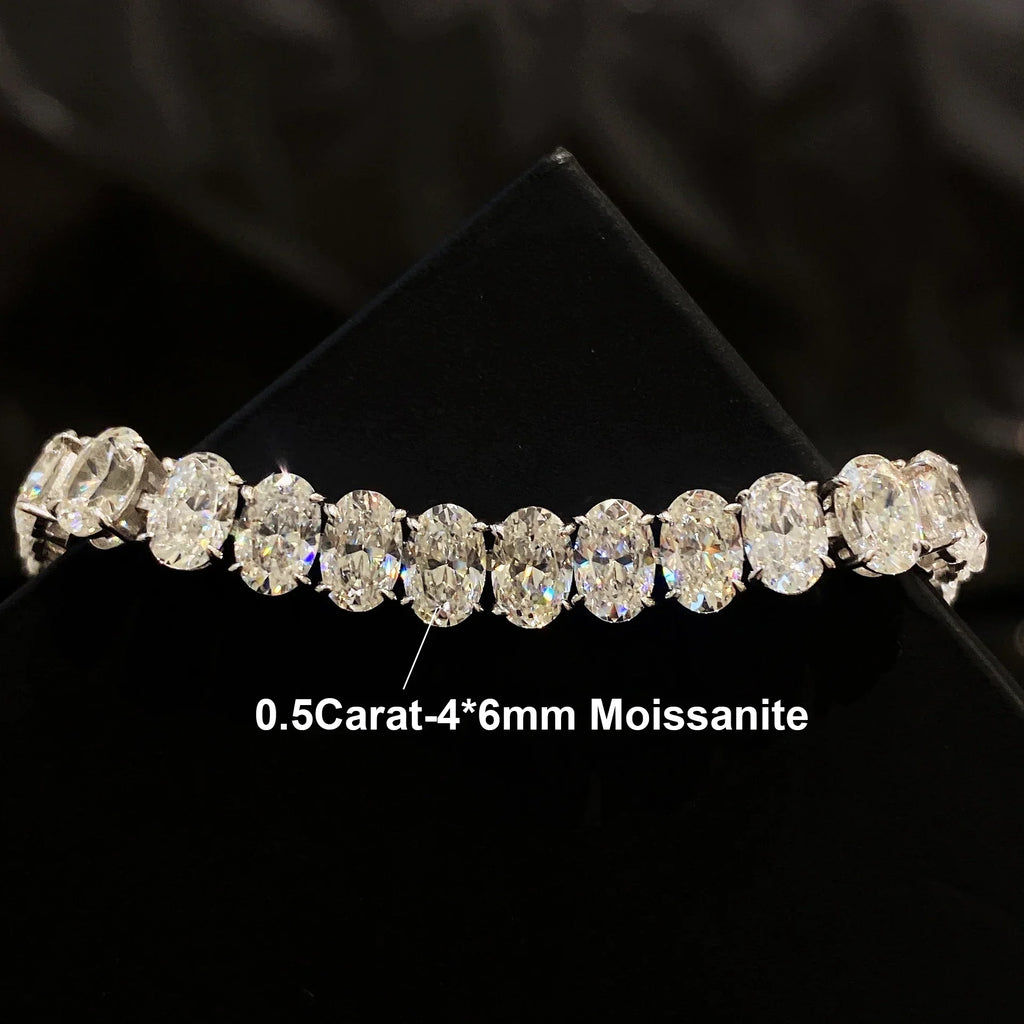 0.5Carat Oval Cut Moissanite Tennis Bracelets S925 Silver 18K Gold Plated for Women Men HipHop Jewelry Gifts GRA Certified
