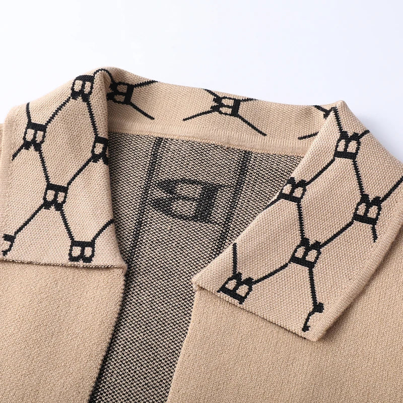 Luxury Brand Men's Autumn Winter Lapel Embroidered Sweater Coat Fashionable Business Three-dimensional Pocket Warm Knitted Jacke