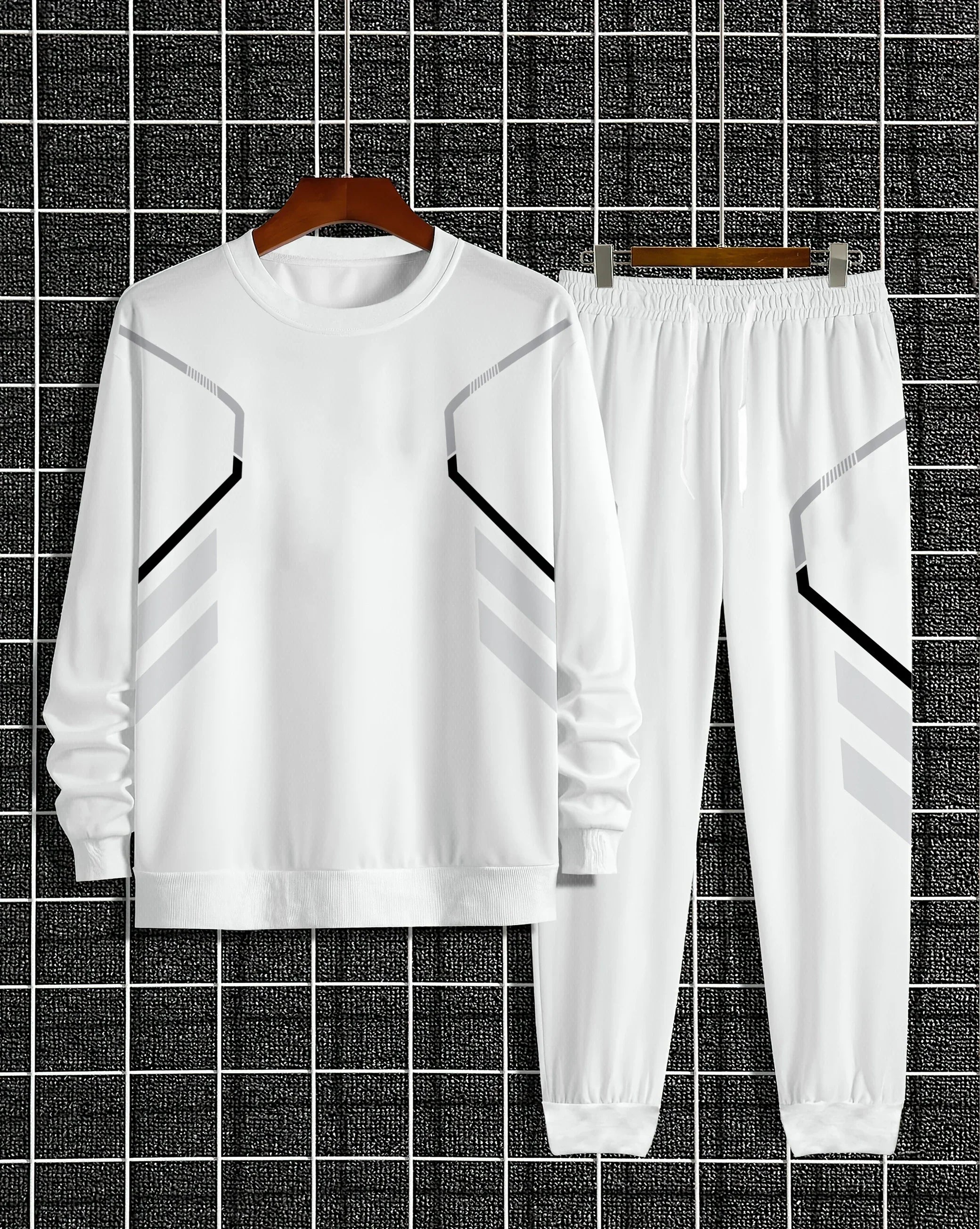 The new men's round-neck sweatshirt set for Spring and Autumn 2025 features street fashion and comfort with 3D pattern printing