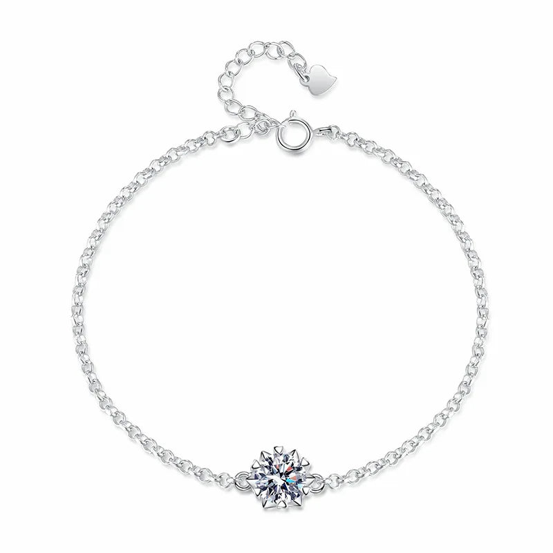 1CT 6.5mm Zircon/moissanite Bracelets for Women Classic Adjustable Chain Lab Diamond 100% 925 Sterling Silver Jewelry