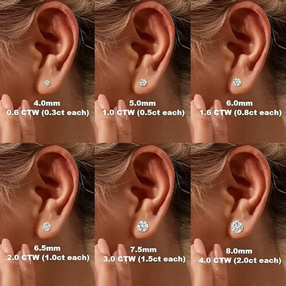 4carat Moissanite Stud Earrings with Certificate Round Brilliant Cut Diamond Earring 925 Sterling Silver Ear Studs for Women Men