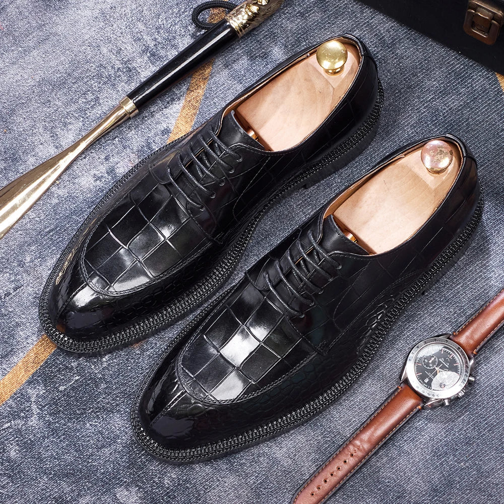 Luxury Man Dress Shoes Increased Height Oxfords Shoe Genuine Cowhide Leather Crocodile Pattern Elegant Wedding Male Footwear