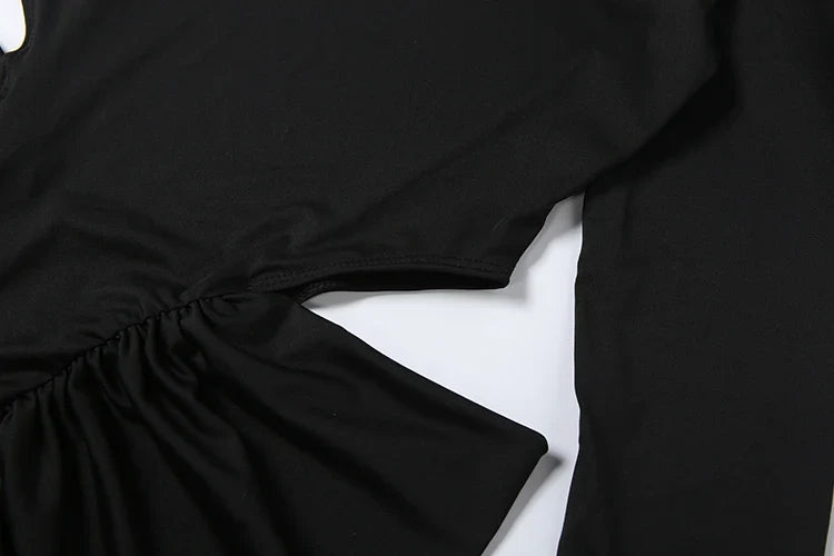 Hipster Waistless Ruched Elegant Dress Woman Autumn Style Turtleneck Full Sleeve Hollow Design Prom Party Long Bodycon