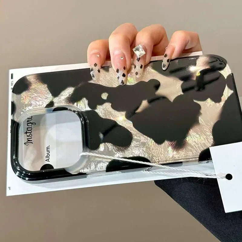 Gradient Ink Marks Laser Phone Case For Phone 17 Air 16 15 14 13 12 11 Pro Max XS XR 7 8 Plus Stylish Leopard Print Bumper Cover