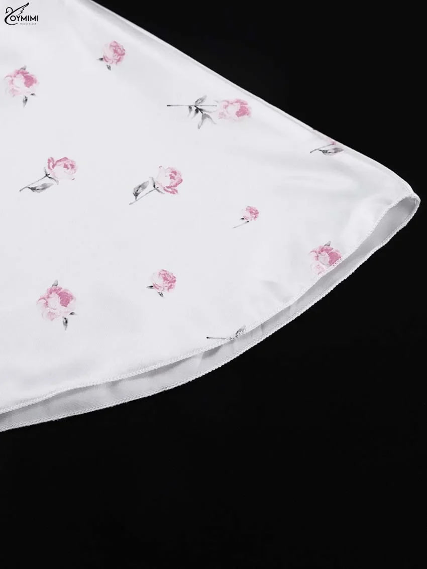 Casual White Print Dresses For Woman Fashion V-Neck Batwing Sleeve Dresses Elegant Straight Floor-Length Dress Streetwear