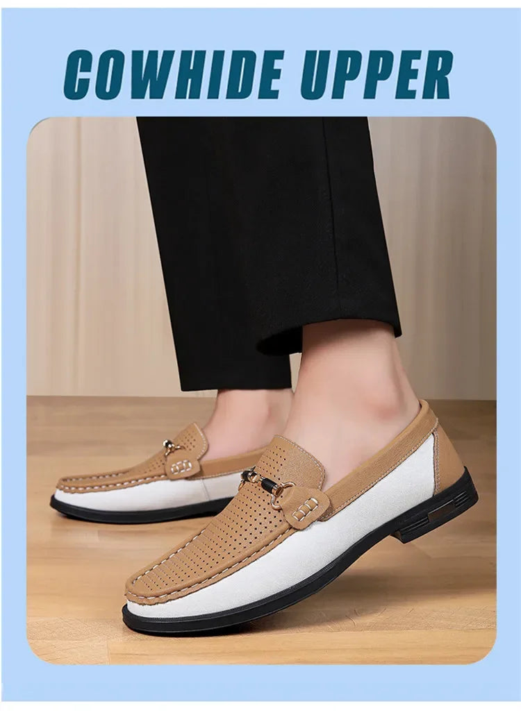 Trendy High Quality Genuine Leather Shoes for Men Summer Breathable Men's Casual Loafers Plus Size 47 Slip-on Driving Shoes Man