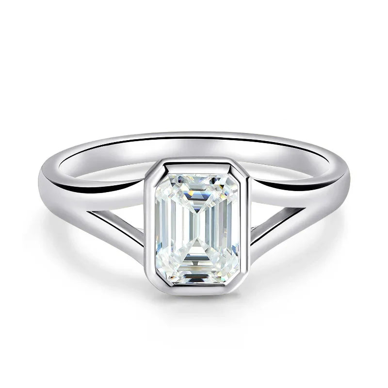 1CT 2CT Emerald Cut Moissanite Wedding Ring for Women Solitaire Lab Diamond Jewelry S925 Sterling Silver Plated 18K Gold