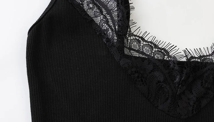 Lace Patchwork Camisoles Solid Sexy Club Women Dresses Fashion Skinny Hip Wrap Female Outfits Fitness Regular Casual