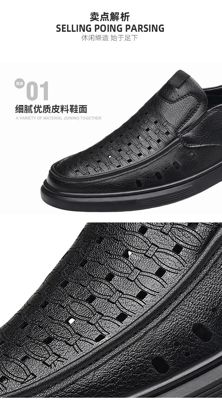 Spring Summer New Hallow Breathable Loafers for Men Fashion Casual Leather Shoes Male Solid Color Soft Sole Designer Shoes Man