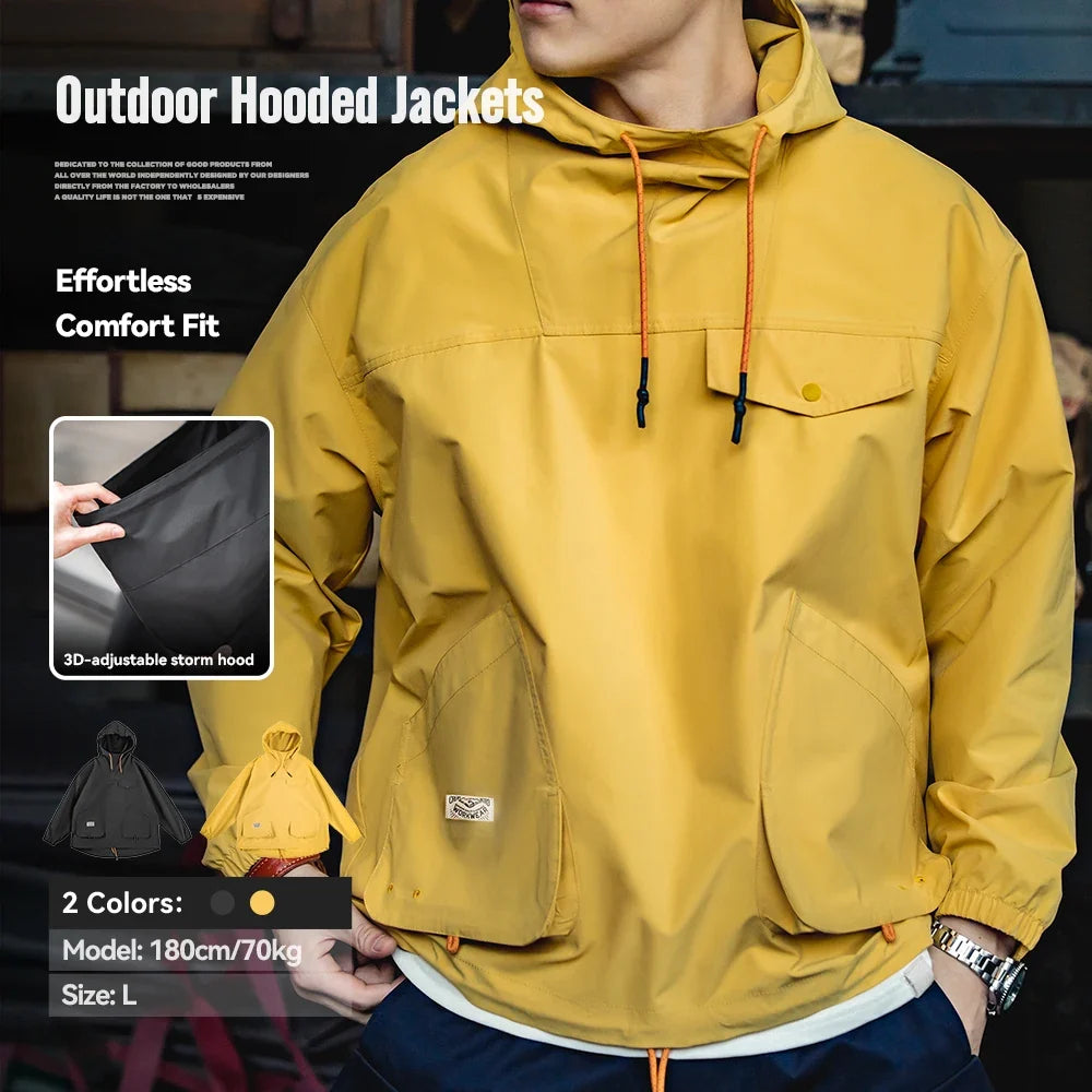 Casual Outdoor Multi-pocket Hooded Men's Jackets Spring Fall Loose Windbreak Parka Ginger Climbing Outerwear Track Jacket