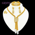 Design Women Jewelry Set 18K Gold Color Charm Necklace Chain Braclete Chic Earring Ring Indian Nigeria Jewellery Gift
