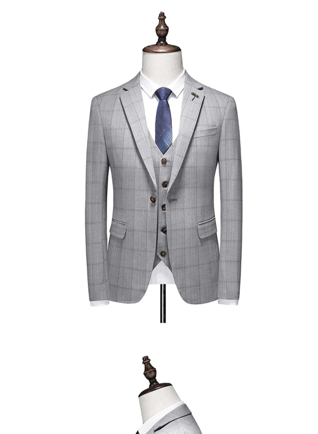 ( Jacket + Vest + Pants ) Fashion Boutique Plaid Mens Casual Business Suit Groom Wedding Dress Formal Slim Plaid Suit