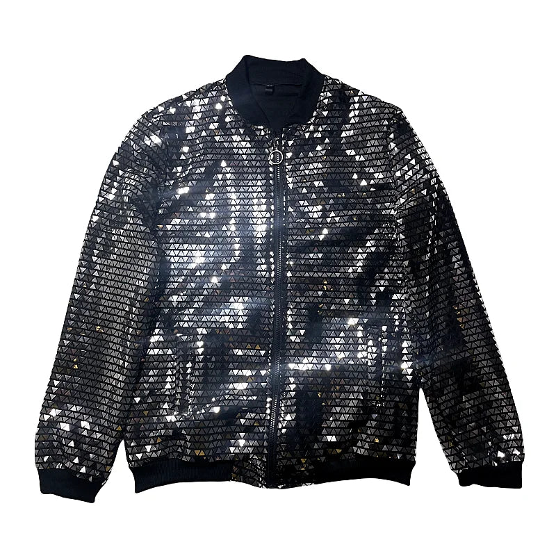 Men's Fashionable and Personalized Silver Sequin Jacket Summer New Ball Performance Suit Jacket Hip-hop Fashion Street Wear