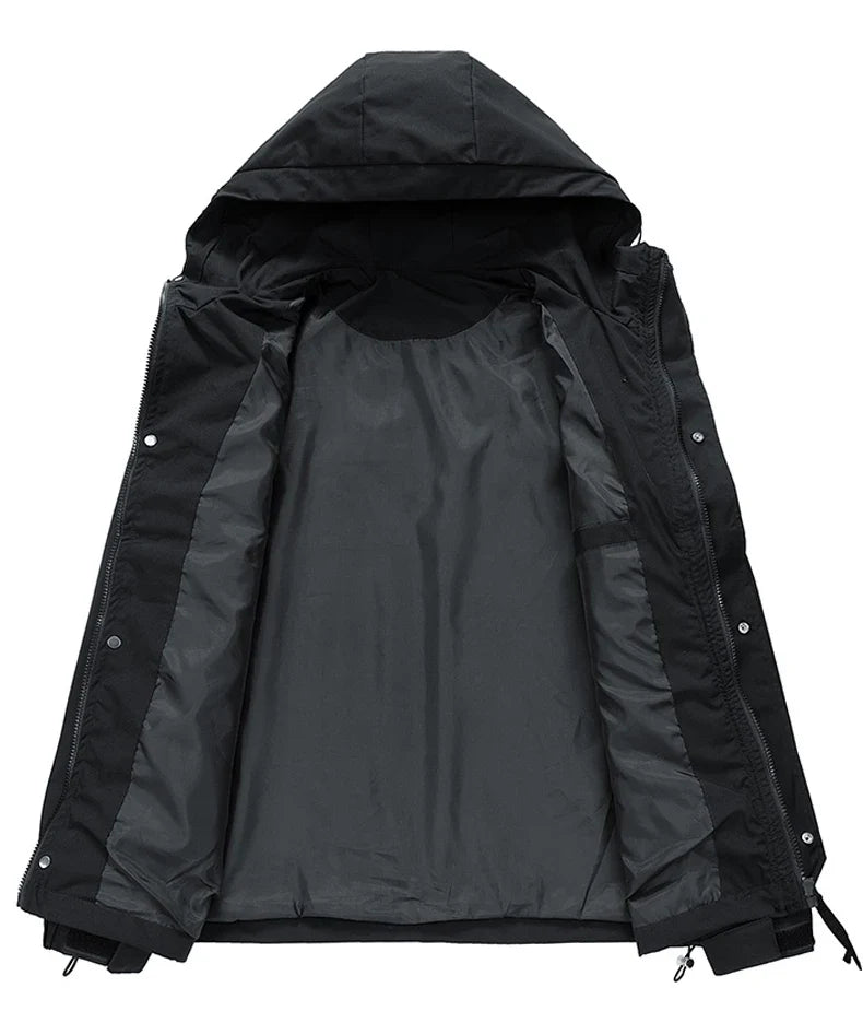 Windbreakers Men Hooded Jacket Zipper Coat Cargo Waterproof Black Bomber Camping Loose Thin Softshell Hooded Hiking Jacket