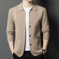 High-Quality Men's Knitted Cardigans Solid Color Simple Business Lapel Knitwear Coat Man Autumn New Long Sleeves Sweater Jacket