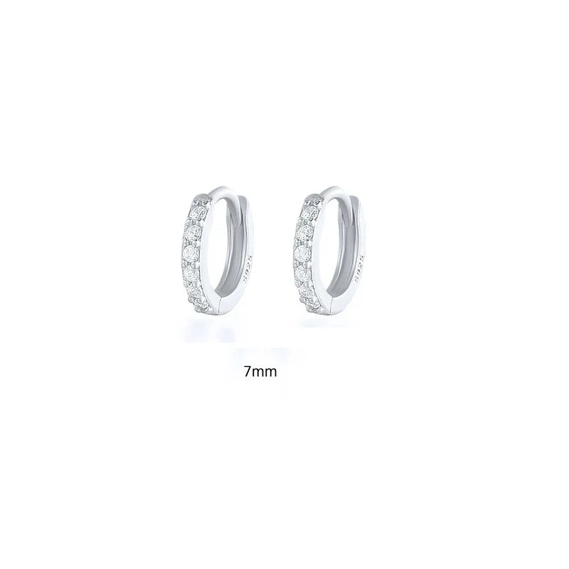 6/7/8/9 MM Cartilage Circle Earrings 925 Sterling Silver Bling CZ Huggie Hoop Earring for Women Piercing Buckle Wedding Jewelry