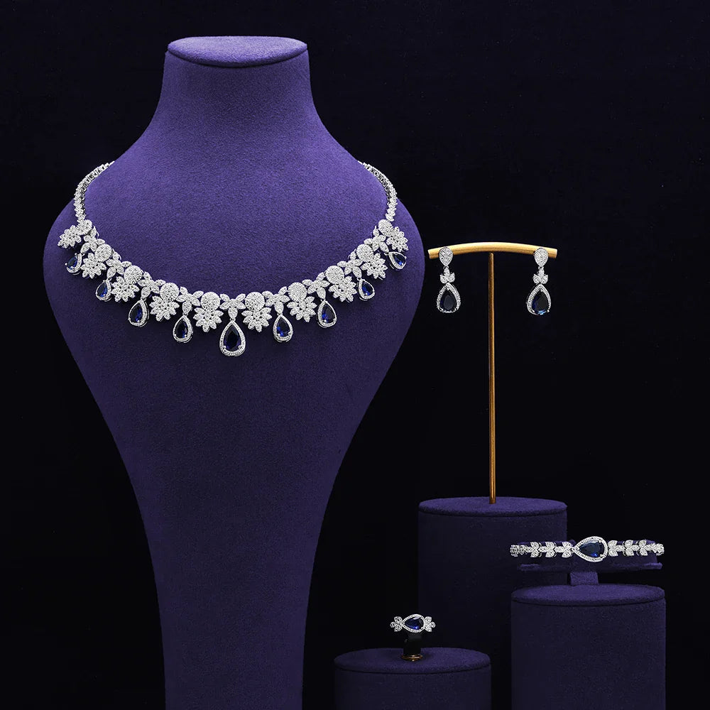 Bridal Zirconia Full Jewelry Set for Ladies Party Luxury Dubai Nigeria CZ Crystal Wedding Necklace Set