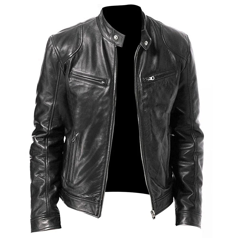 Motorcycle Equipment Men's Pu Leather Motorcycle Jacket Stand-up Collar Casual Leather Jacket Black Moto Racing Riding Jacket