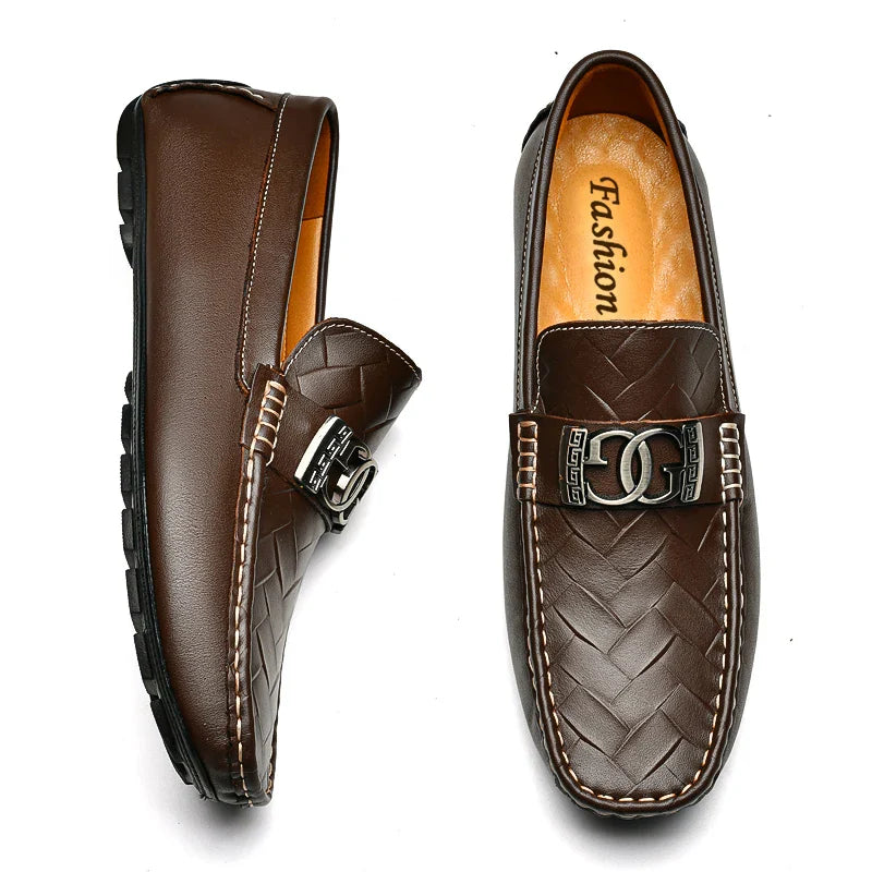 Top-grain Cowhide Men's Shoes, Bean Shoes, Summer Breathable, High-end and Sophisticated Business Casual Leather Shoes