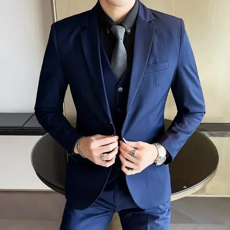 S-8XL (Blazer+ Vest + Pants) Men's fashion casual outdoor gentleman business wedding slim-fit formal British style wedding suit