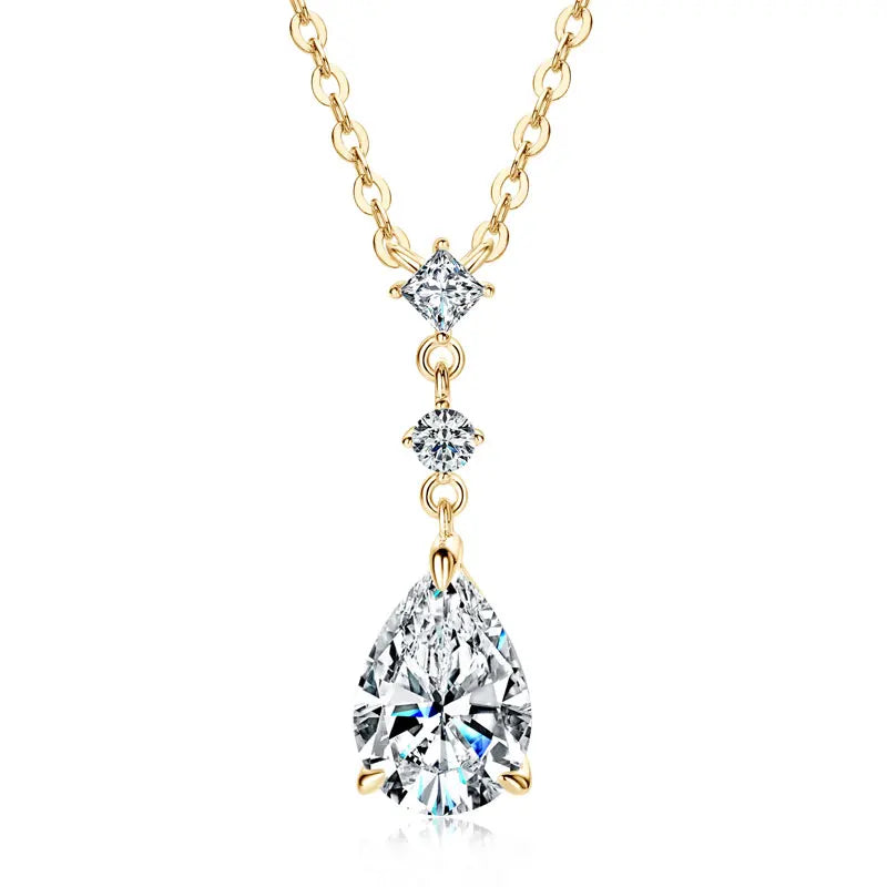 Exquisite 7x10mm Pear Cut Moissanite Pendant Necklace With Certificate for Women 925 Sterling Silver Chains Jewerly Gift