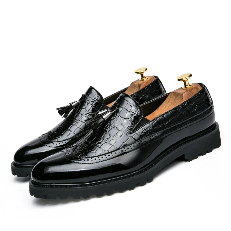 2026 new lazy man slip-on bean shoes men's business casual crocodile print 46 large size fringed leather shoes men