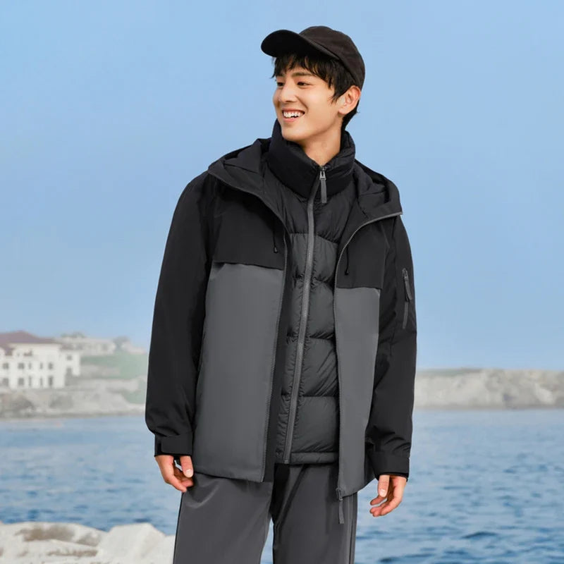 Down Jacket Men Three-in-One Two-Piece Set 2024 New Winter Four-Proof Outerwear Down Jacket