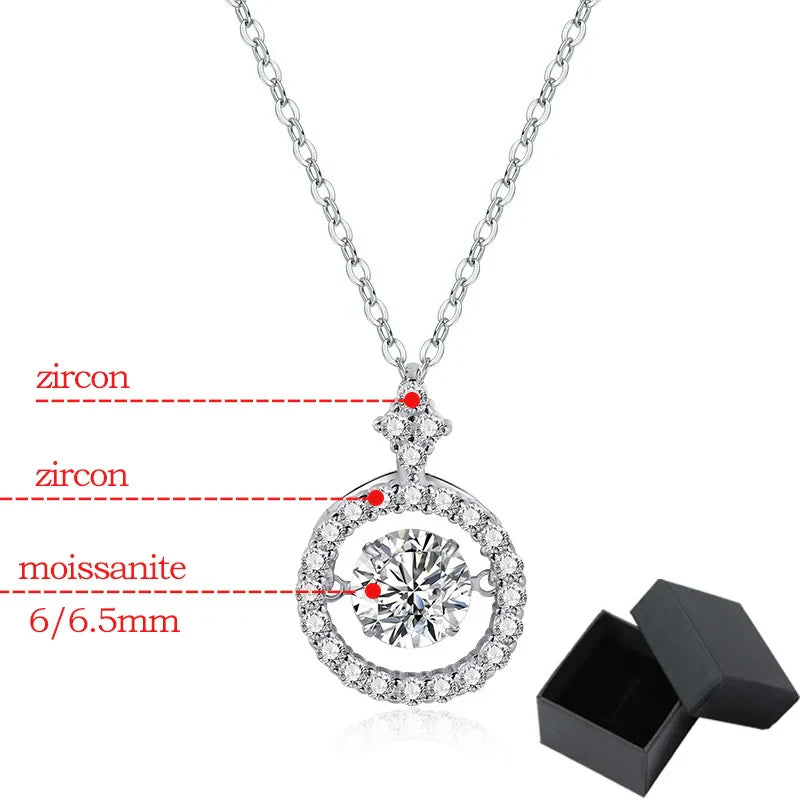 1/0.8 CT Moissanite Pendant For Women Simulated Diamond Necklace S925 Sterling Silver Jewelry Girl Valentine's Day Gift