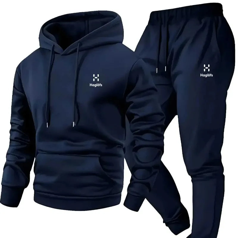 Men'S Autumn and Winter Pattern Casual Two-Piece Set Hoodie Sweatshirt Long Pants Suit with Pockets Regular Fit Outdoor Sports