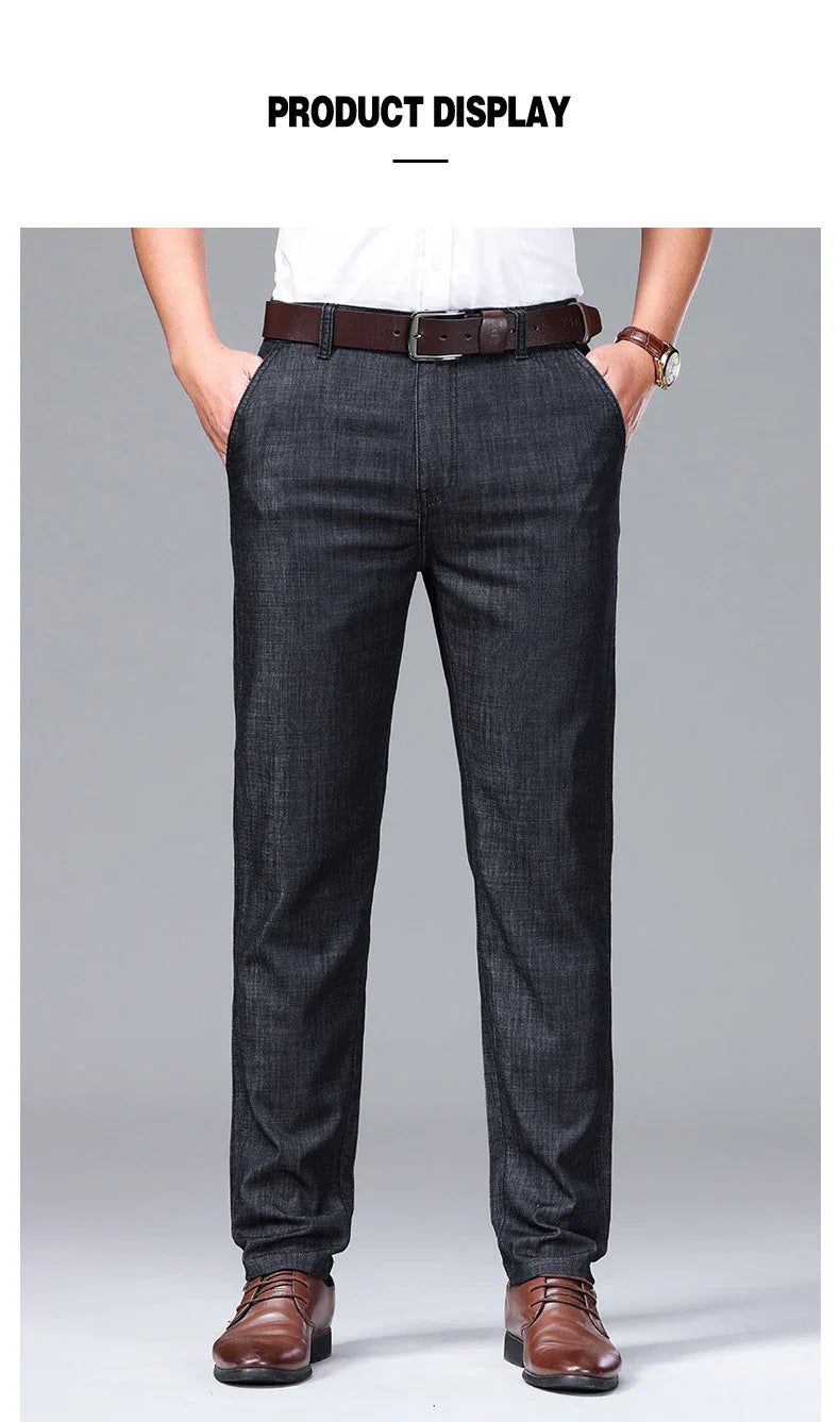 Modal Fabric Spring Summer Men's Black Thin Straight Jeans Classic Style Business Fashion Stretch Loose Jeans Male Brand
