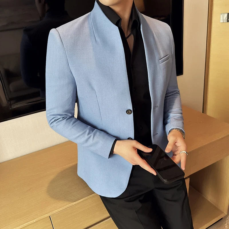 New Chinese Stand-Up Collar Suit Jacket High Quality Waffle Business Slim Fit Men's Social Party Suit Dress Men's clothing 5XL-M