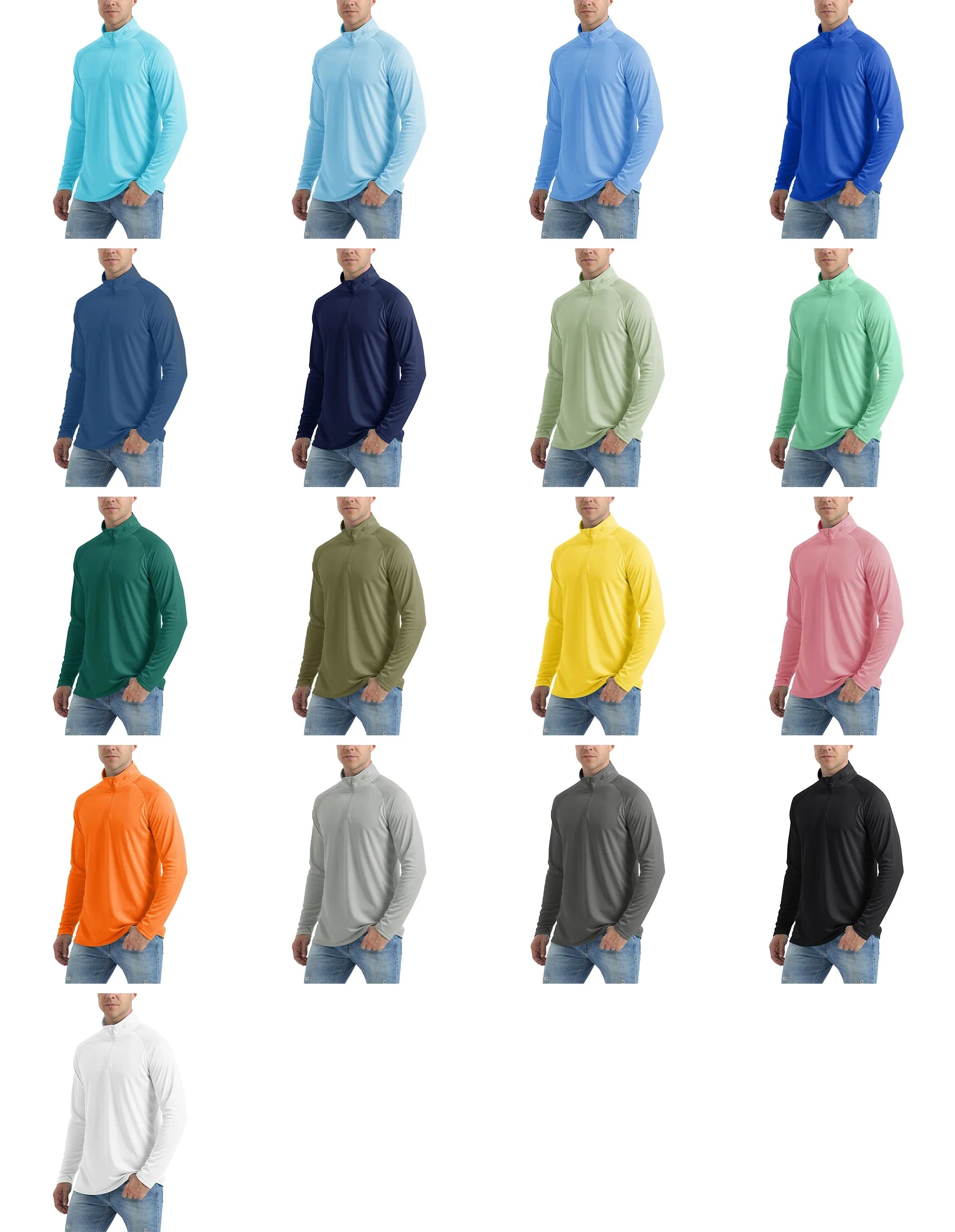 UPF 50+ Quick Dry T-Shirts Mens Long Sleeve UV Protection Shirt 1/4 Zip Running Tee Hiking Fishing Lightweight T Tops