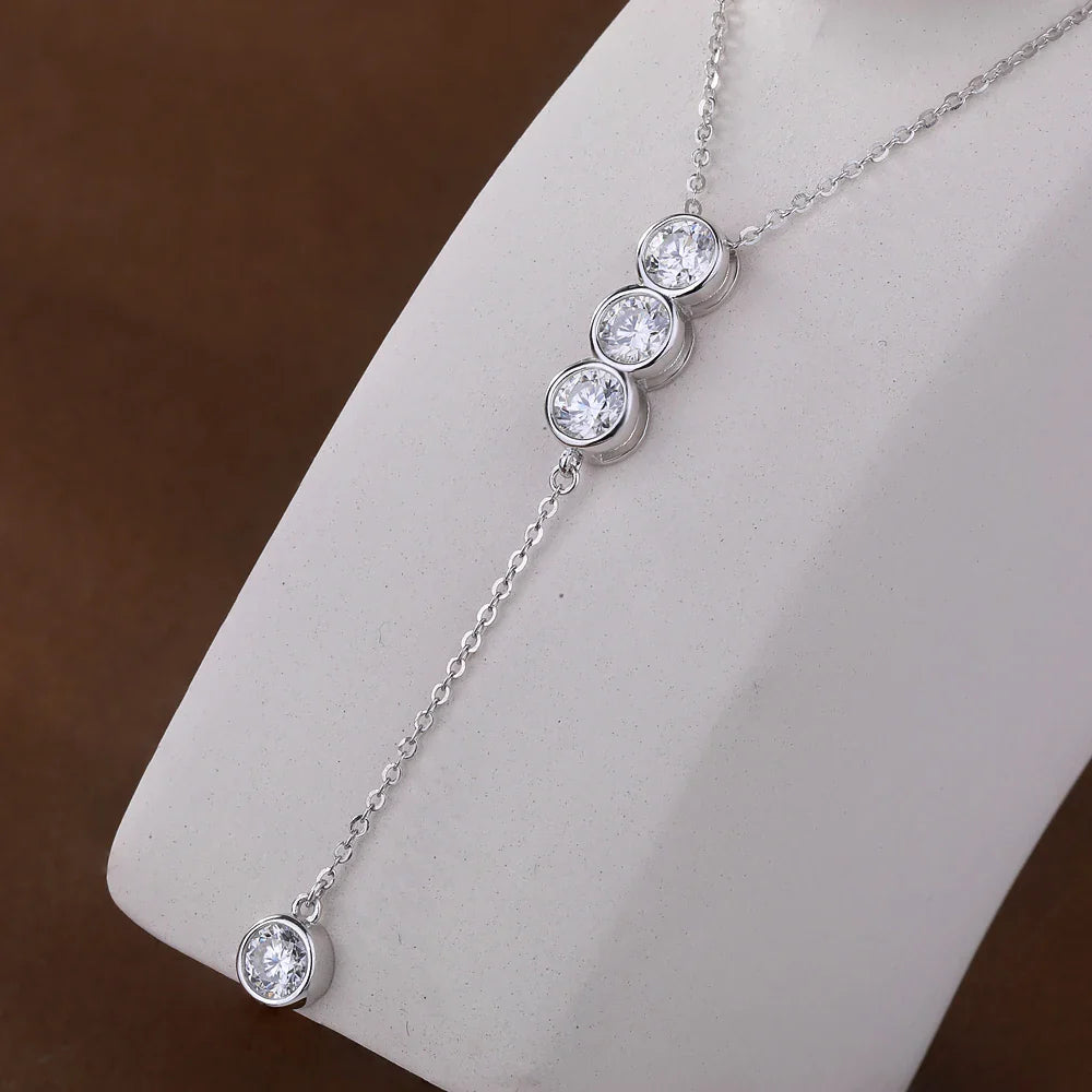 3/5mm Round Bubble Bezel Set Moissanite Diamond Pendant Necklace for Women 925 Sterling Silver Y-Shape Long Tassel Neckchain