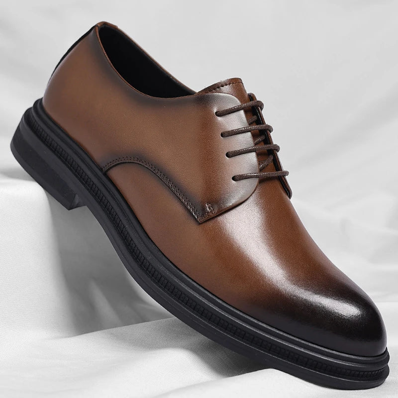 Mens Black Leather Shoes Autumn British Style Formal Business Footwear Low Top Commute Style Dress Shoes For Suits