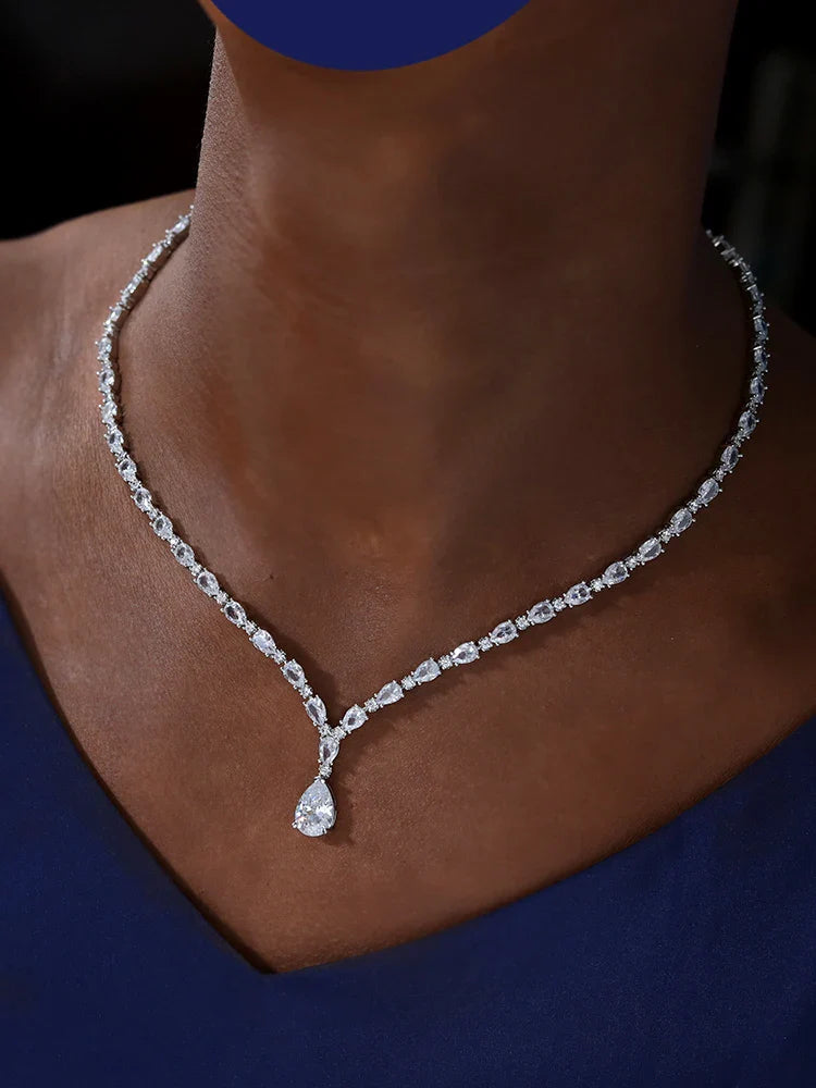 Dazzling Cubic Zirconia Wedding Necklace Water Drop Earrings 2 Piece Set Women's Clothing Party Jewelry Set Accessories
