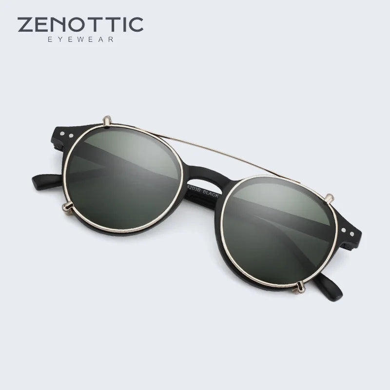 Steampunk Style Glasses (Anti Blue Light Blocking Eyewear) + Clip Lenses（Polarized Sunglasses Clips）for Women Men